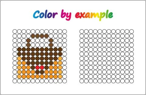 Worksheet.  apple - puzzle task, game for preschool  kids. Color by example.  Stock Illustration