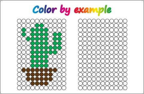 Worksheet.  apple - puzzle task, game for preschool  kids. Color by example.  Stock Illustration