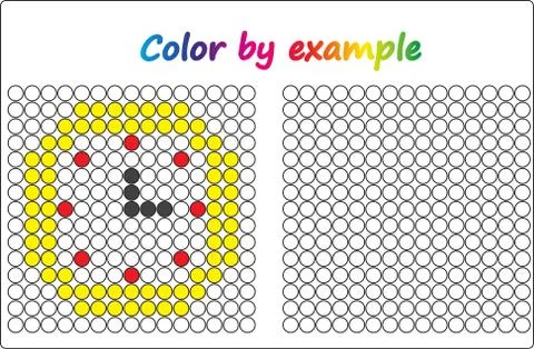 Worksheet.  apple - puzzle task, game for preschool  kids. Color by example.  Stock Illustration