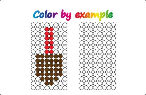 Worksheet.  apple - puzzle task, game for preschool  kids. Color by example.  Stock Illustration