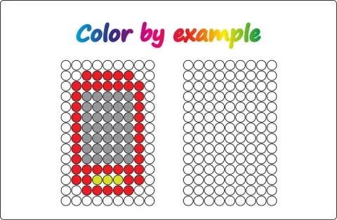 Worksheet.  apple - puzzle task, game for preschool  kids. Color by example.  Stock Illustration