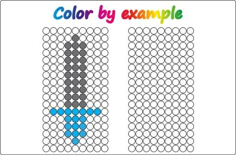 Worksheet.  apple - puzzle task, game for preschool  kids. Color by example.  Stock Illustration