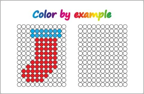 Worksheet.  apple - puzzle task, game for preschool  kids. Color by example.  Stock Illustration