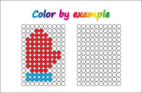 Worksheet.  apple - puzzle task, game for preschool  kids. Color by example.  Stock Illustration