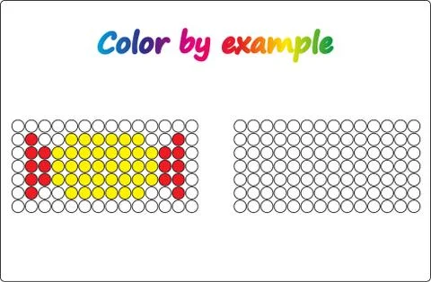 Worksheet.  apple - puzzle task, game for preschool  kids. Color by example.  Stock Illustration