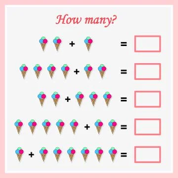 Worksheet. Mathematical puzzle game. Learning mathematics, tasks for addition Stock Illustration