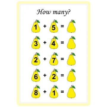 Worksheet. Mathematical puzzle game. Learning mathematics, tasks for addition Stock Illustration