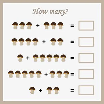 Worksheet. Mathematical puzzle game. Learning mathematics, tasks for addition Stock Illustration