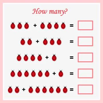 Worksheet. Mathematical puzzle game. Learning mathematics, tasks for addition Stock Illustration