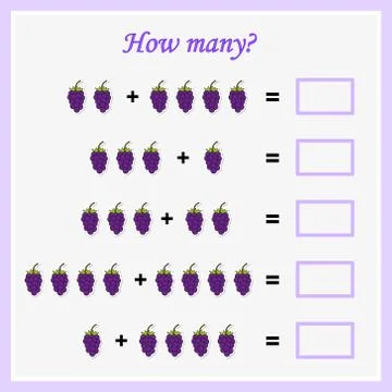 Worksheet. Mathematical puzzle game. Learning mathematics, tasks for addition Stock Illustration