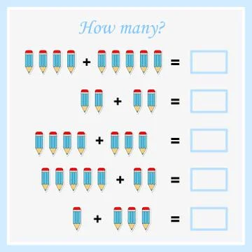 Worksheet. Mathematical puzzle game. Learning mathematics, tasks for addition Stock Illustration