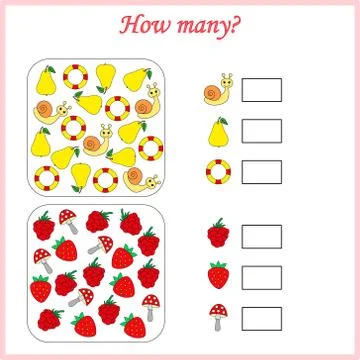 Worksheet. Mathematical puzzle game. Learning mathematics, tasks for addition Stock Illustration