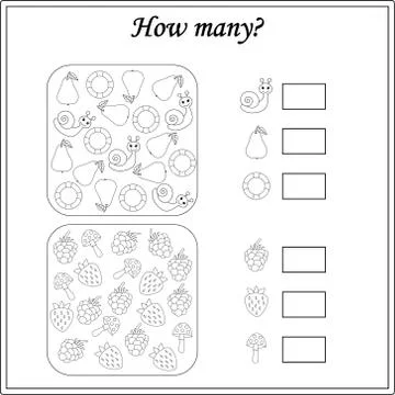 Worksheet. Mathematical puzzle game. Learning mathematics, tasks for addition Stock Illustration