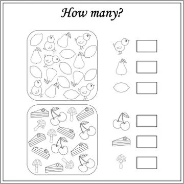 Worksheet. Mathematical puzzle game. Learning mathematics, tasks for addition Stock Illustration