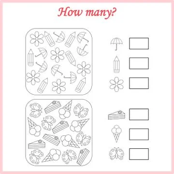 Worksheet. Mathematical puzzle game. Learning mathematics, tasks for addition Stock Illustration