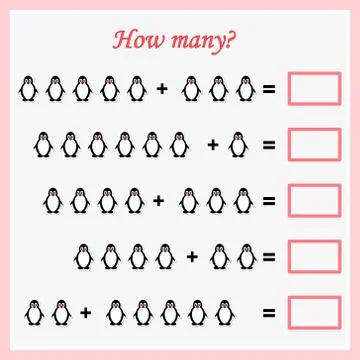 Worksheet. Mathematical puzzle game. Learning mathematics, tasks for addition Stock Illustration