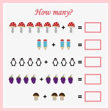 Worksheet. Mathematical puzzle game. Learning mathematics, tasks for addition Stock Illustration