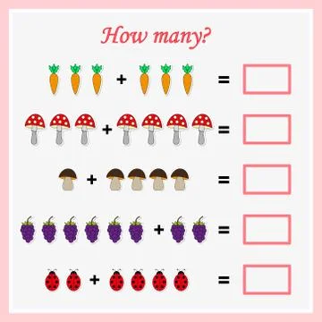 Worksheet. Mathematical puzzle game. Learning mathematics, tasks for addition Stock Illustration