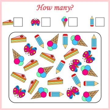 Worksheet. Mathematical puzzle game. Learning mathematics, tasks for addition Stock Illustration