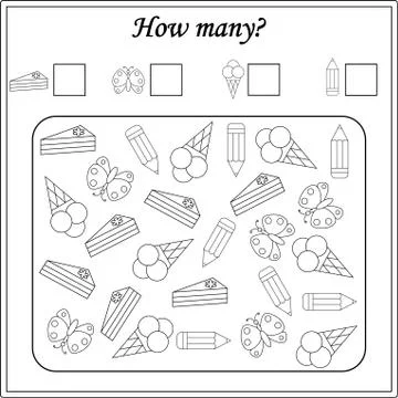 Worksheet. Mathematical puzzle game. Learning mathematics, tasks for addition Stock Illustration