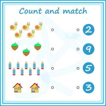 Worksheet. Mathematical puzzle game. Learning mathematics, tasks for addition Stock Illustration