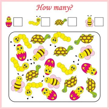 Worksheet. Mathematical puzzle game. Learning mathematics, tasks for addition Stock Illustration