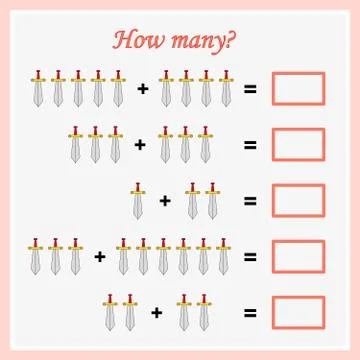 Worksheet. Mathematical puzzle game. Learning mathematics, tasks for addition Stock Illustration