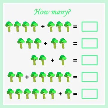 Worksheet. Mathematical puzzle game. Learning mathematics, tasks for addition Illustrazione stock