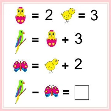 Worksheet. Mathematical puzzle game. Learning mathematics, tasks for addition Stock Illustration