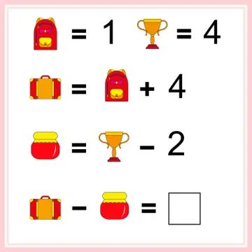 Worksheet. Mathematical puzzle game. Learning mathematics, tasks for addition Stock Illustration