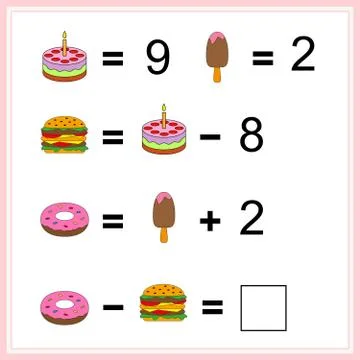 Worksheet. Mathematical puzzle game. Learning mathematics, tasks for addition Stock Illustration