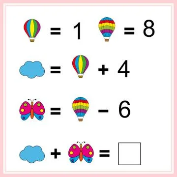 Worksheet. Mathematical puzzle game. Learning mathematics, tasks for addition Stock Illustration