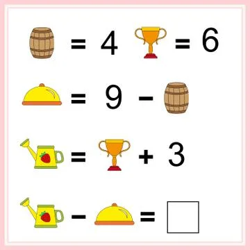 Worksheet. Mathematical puzzle game. Learning mathematics, tasks for addition Stock Illustration