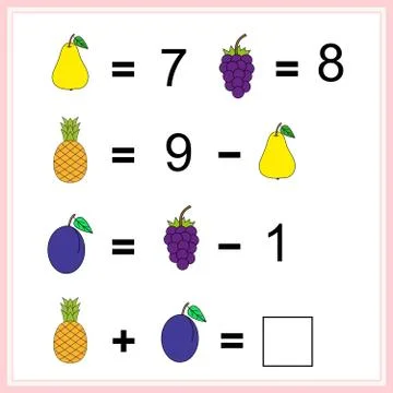 Worksheet. Mathematical puzzle game. Learning mathematics, tasks for addition Stock Illustration