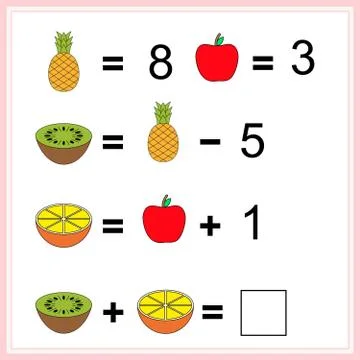 Worksheet. Mathematical puzzle game. Learning mathematics, tasks for addition Stock Illustration