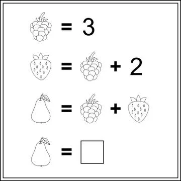 Worksheet. Mathematical puzzle game. Learning mathematics, tasks for addition Stock Illustration