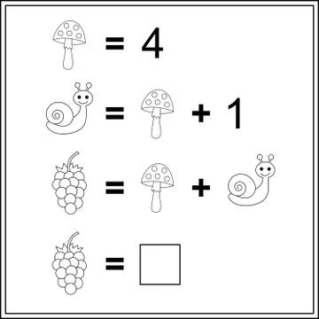 Worksheet. Mathematical puzzle game. Learning mathematics, tasks for addition Stock Illustration