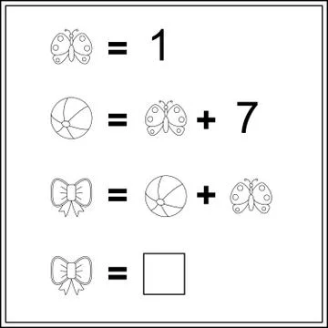 Worksheet. Mathematical puzzle game. Learning mathematics, tasks for addition Stock Illustration