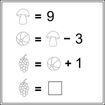 Worksheet. Mathematical puzzle game. Learning mathematics, tasks for addition Stock Illustration