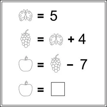 Worksheet. Mathematical puzzle game. Learning mathematics, tasks for addition Illustrazione stock