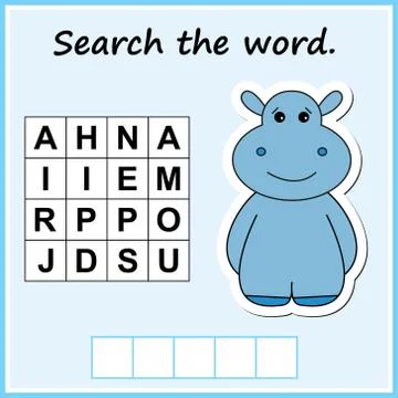 Worksheet for preschool kids. Words educational game for children. Find the w Stock Illustration