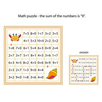 Worksheet. The task -  go through cells of the labyrinth Mathematical puzzle  Stock Illustration