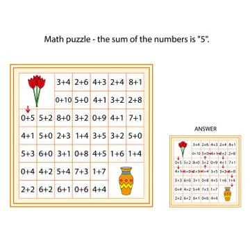 Worksheet. The task -  go through cells of the labyrinth Mathematical puzzle  Stock Illustration