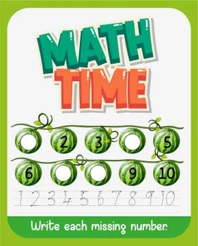 Worksheet template design for math with missing number イラスト素材