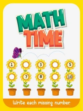 Worksheet template design for math with missing number イラスト素材