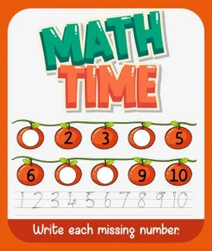 Worksheet template design for math with missing number イラスト素材