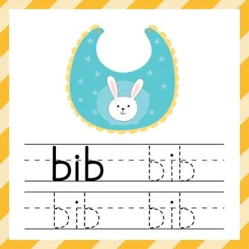Worksheet for tracing words - Bib. Learning material for kids Stock Illustration