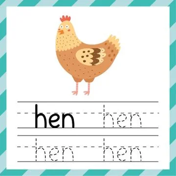 Worksheet for tracing words - Hen. Learning material for kids Stock Illustration