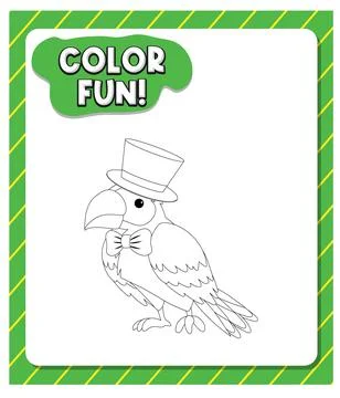 Worksheets template with color fun! text and parrot outline Stock Illustration