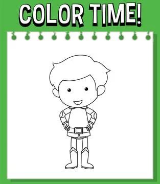 Worksheets template with color time! text and prince outline Stock Illustration